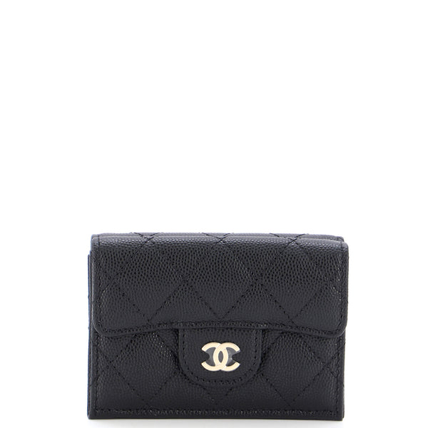 Chanel Grey Quilted Caviar Leather Classic Small Flap Wallet