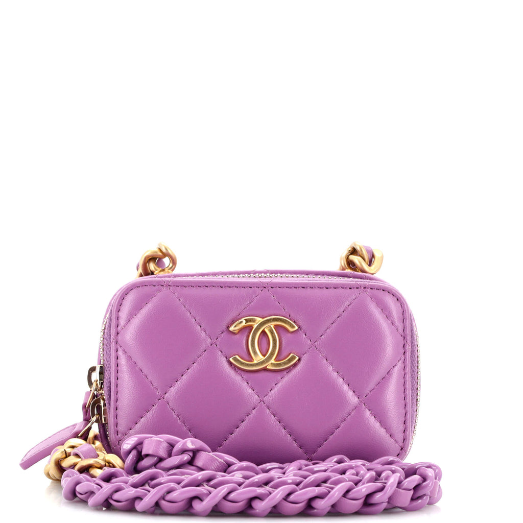 Chanel Lacquered Metal CC Zip Around Card Holder on Chain Quilted Lambskin  Purple 211862103