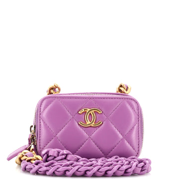 Chanel Lacquered Metal CC Zip Around Card Holder on Chain Quilted Lambskin