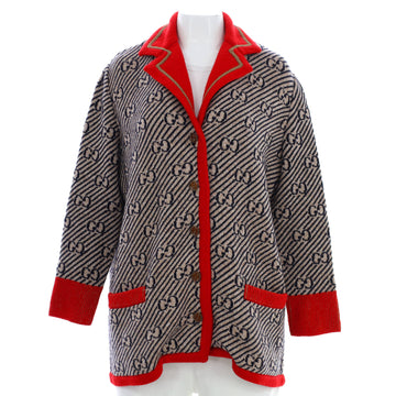 Gucci Women's Knit Button Up Collared Jacket GG Wool Blend