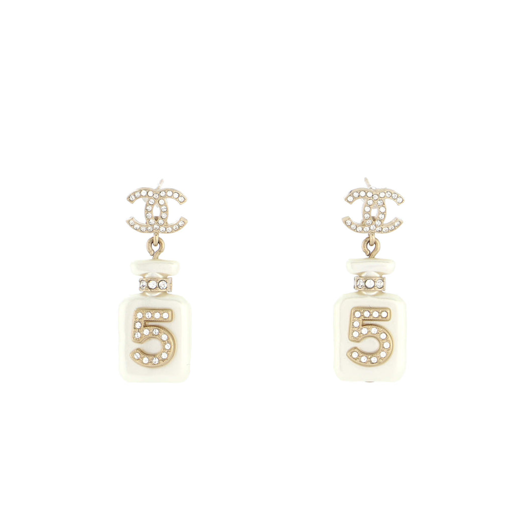 Chanel CC No.5 Perfume Bottle Drop Earrings Metal and Resin with Crystals  Gold 21186259