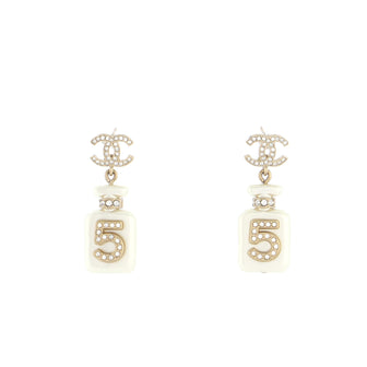 Chanel CC No.5 Perfume Bottle Drop Earrings Metal and Resin with Crystals  Gold 21186259