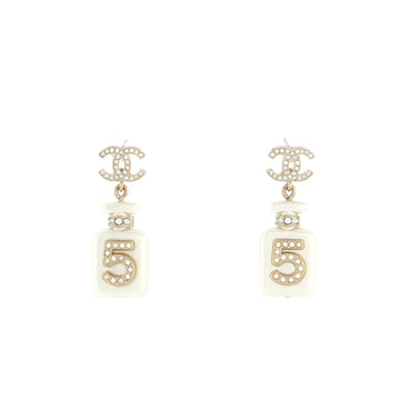 Chanel CC No.5 Perfume Bottle Drop Earrings Metal and Resin with Crystals