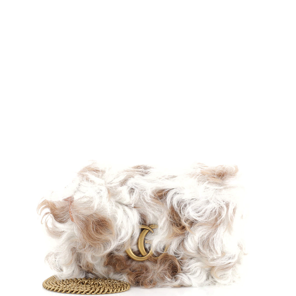 GG Marmont super mini bag in white shearling