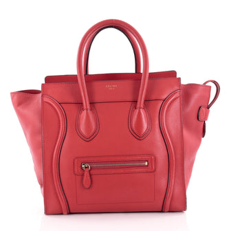 Celine Luggage Handbag Grainy Leather Mini Red 2118701