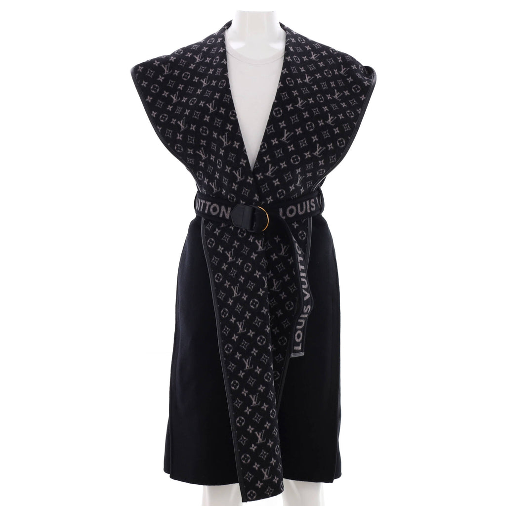 Louis Vuitton Women's Sleeveless Double Face Wrap Coat Monogram Wool Blend  Black 2118706