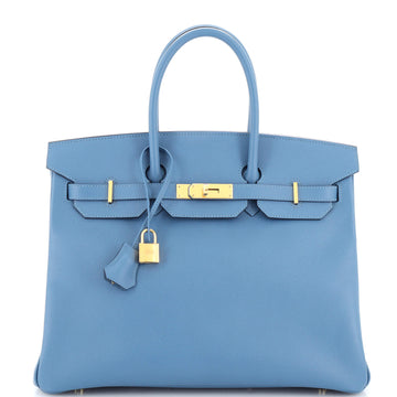 Hermes Birkin Handbag Blue Epsom with Gold Hardware 35