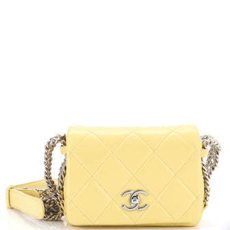 Chanel CC Triple Chain Full Flap Bag Quilted Lambskin Mini Yellow