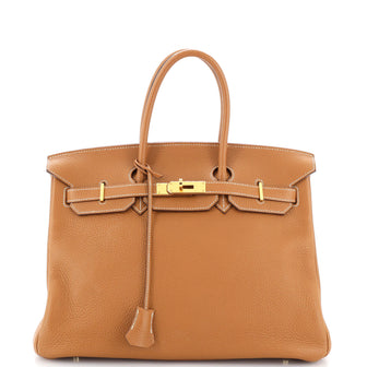 Hermes Birkin Handbag Brown Clemence with Gold Hardware 35