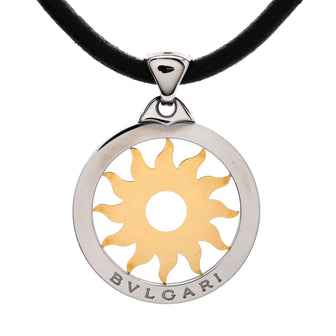 Bvlgari Tondo Sun Pendant Necklace Stainless Steel with 18K Yellow Gold and Cord