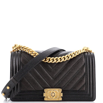 Chanel Boy Flap Bag Chevron Caviar Old Medium