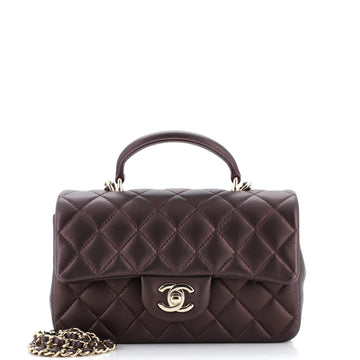 Chanel Classic Single Flap Top Handle Bag Quilted Lambskin Mini