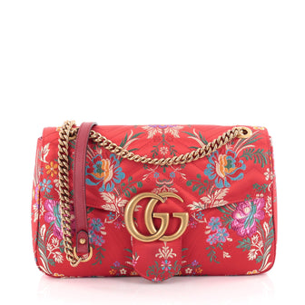 Gucci Marmont Flap Bag Matelasse Floral Jacquard Medium Red 2119501