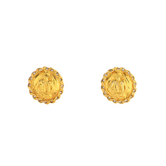 Chanel Vintage Coco Mademoiselle Round Clip-On Earrings Metal with Crystals
