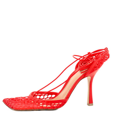 Bottega Veneta Women's Stretch Ankle Tie Heeled Sandals Mesh with Leather