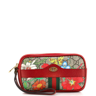 Gucci Ophidia Zip Wristlet Pouch Flora GG Coated Canvas Small
