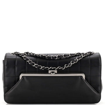 Chanel Chocolate Bar Kiss Lock Frame Chain Flap Bag Quilted Leather Medium