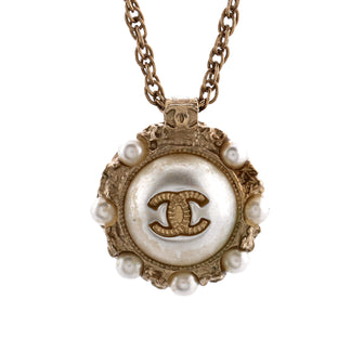Chanel CC Pendant Chain Necklace Metal with Faux Pearl