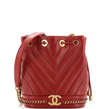 Chanel Paris-Cosmopolite Drawstring Bucket Bag Chevron Lambskin Small