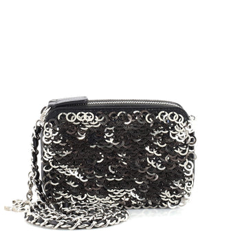 Chanel Double Zip Chain Camera Bag Sequin Embellished Lambskin Mini