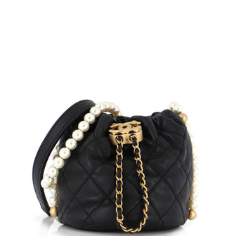 CHANEL Pink Mini About Pearls Drawstring Bucket Bag Quilted