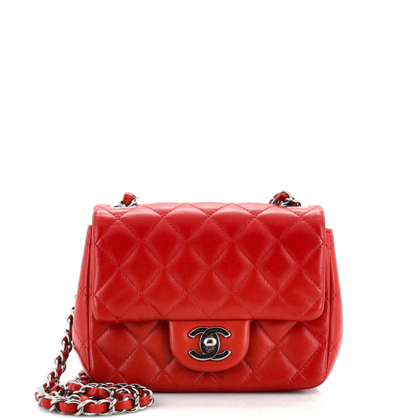 Chanel Lambskin Quilted Mini Rectangular Flap Red