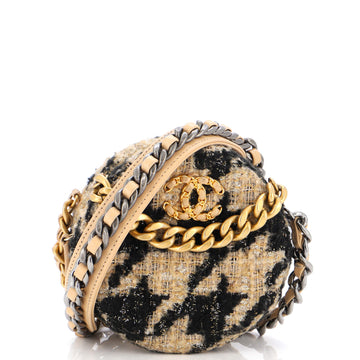 Chanel 19 Round Clutch with Chain and Coin Purse Quilted Tweed and Lambskin