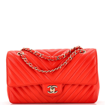 Chanel Double Flap Bag - Red Chevron Lambskin Handbag