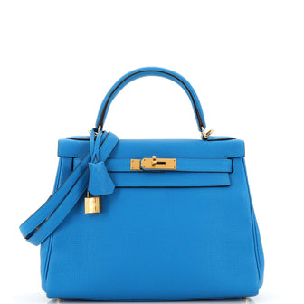 Hermes Kelly Handbag Blue Togo with Gold Hardware 28