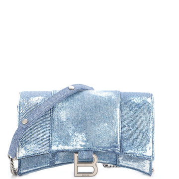 Balenciaga Hourglass Chain Wallet Denim Printed Leather