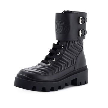 Gucci Women's GG Marmont Platform Combat Boots Matelasse Leather