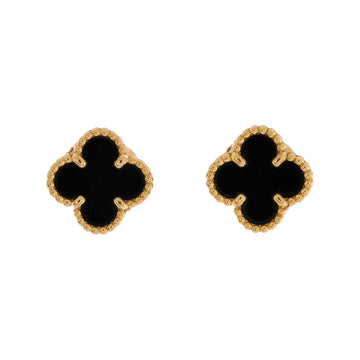 Van Cleef & Arpels Sweet Alhambra Stud Earrings 18K Yellow Gold and Onyx
