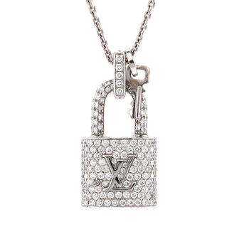 Louis Vuitton 18k White Gold Diamond Lock and Keys Pendant Necklace