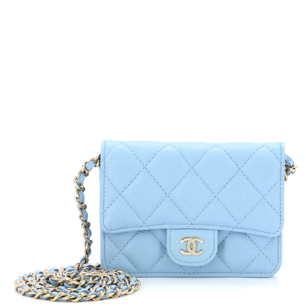 Chanel Classic Flap Clutch with Chain Quilted Caviar Small Blue