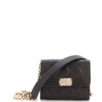Chanel Boy Flap Card Holder on Chain Quilted Caviar