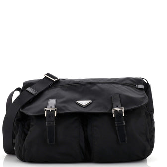 Prada Zip Buckle Messenger Bag Tessuto Medium