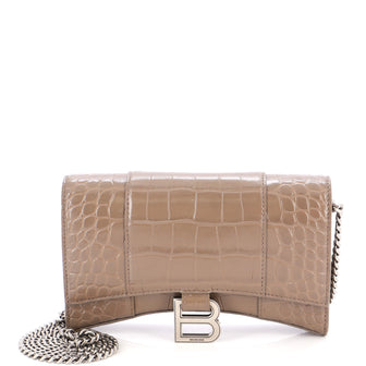 Balenciaga Hourglass Chain Wallet Crocodile Embossed Leather