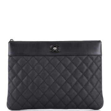 Chanel Mademoiselle Vintage O Case Clutch Quilted Sheepskin Medium