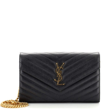 Saint Laurent Classic Monogram Wallet on Chain Matelasse Chevron Leather Medium