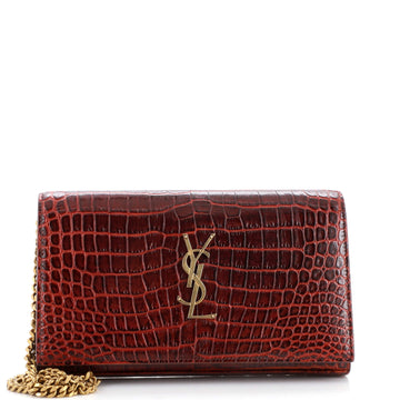 Saint Laurent Classic Monogram Wallet on Chain Crocodile Embossed Leather