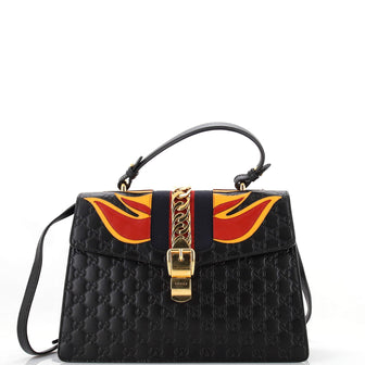 Gucci Sylvie Top Handle Bag Guccissima Leather with Applique Medium