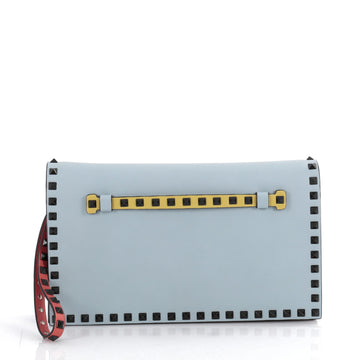 Valentino Rockstud Flap Clutch Leather Blue 2121301