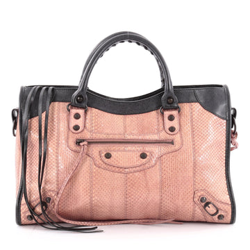 Balenciaga City Classic Studs Handbag Python with Leather Medium Pink 2121606