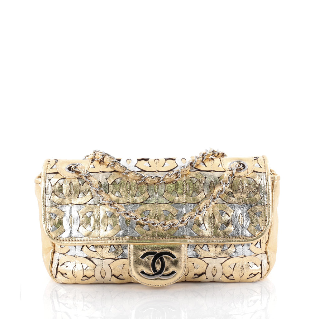 Chanel CC Cutout Flap Bag Metallic Leather Jumbo 21216