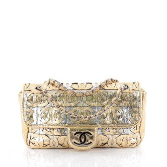 Chanel CC Cutout Flap Bag Metallic Leather Jumbo Gold