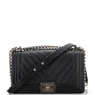 Chanel Boy Flap Bag Chevron Caviar Old Medium
