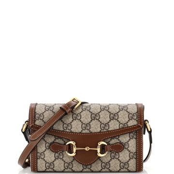 Gucci Horsebit 1955 Flap Crossbody Bag GG Coated Canvas Mini