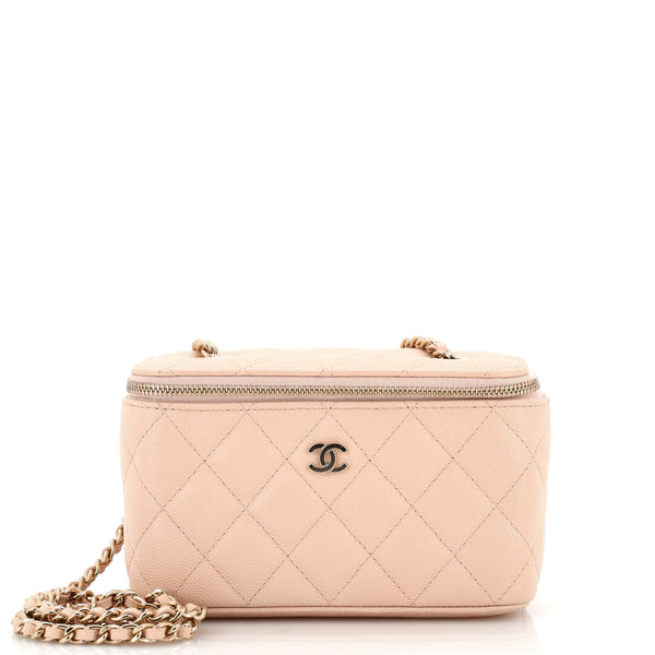 Chanel Light Pink Quilted Caviar Leather Mini Vanity Case with