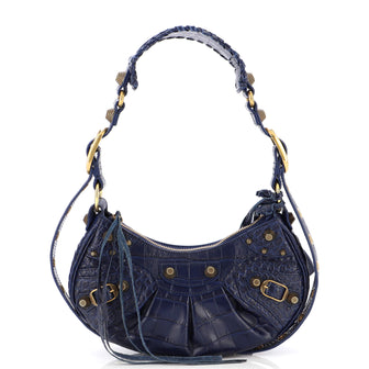 Balenciaga Le Cagole Giant Studs Shoulder Bag Crocodile Embossed Leather XS