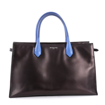Balenciaga Padlock Nude Work Tote Calfskin with Python Small Black 2122301